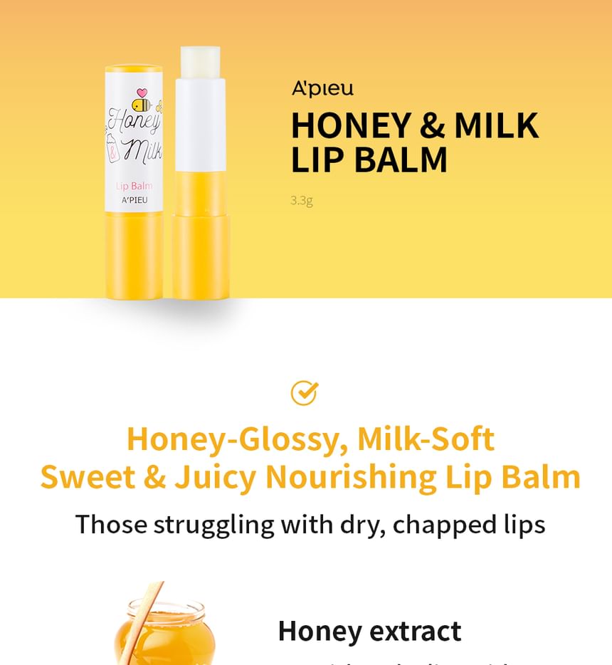 A'PIEU - Honey & Milk Lip Balm 3.3g 3