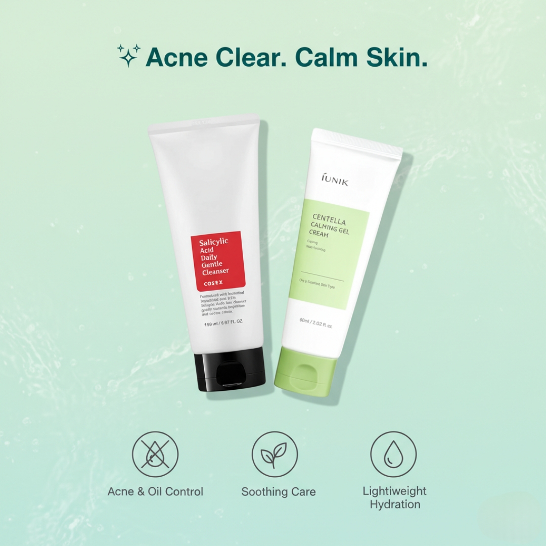 COSRX - Salicylic Acid Daily Gentle Cleanser 150ml + iUNIK - Centella Calming Gel Cream 60ml Combo