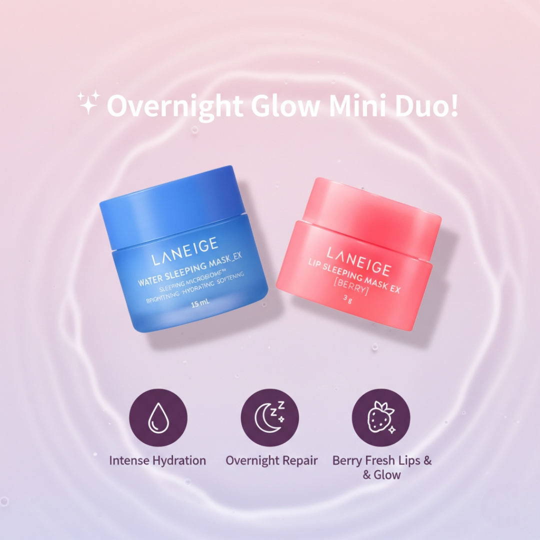LANEIGE Lip Sleeping Mask EX Berry 3g + Water Sleeping Mask 15ml Mini Combo