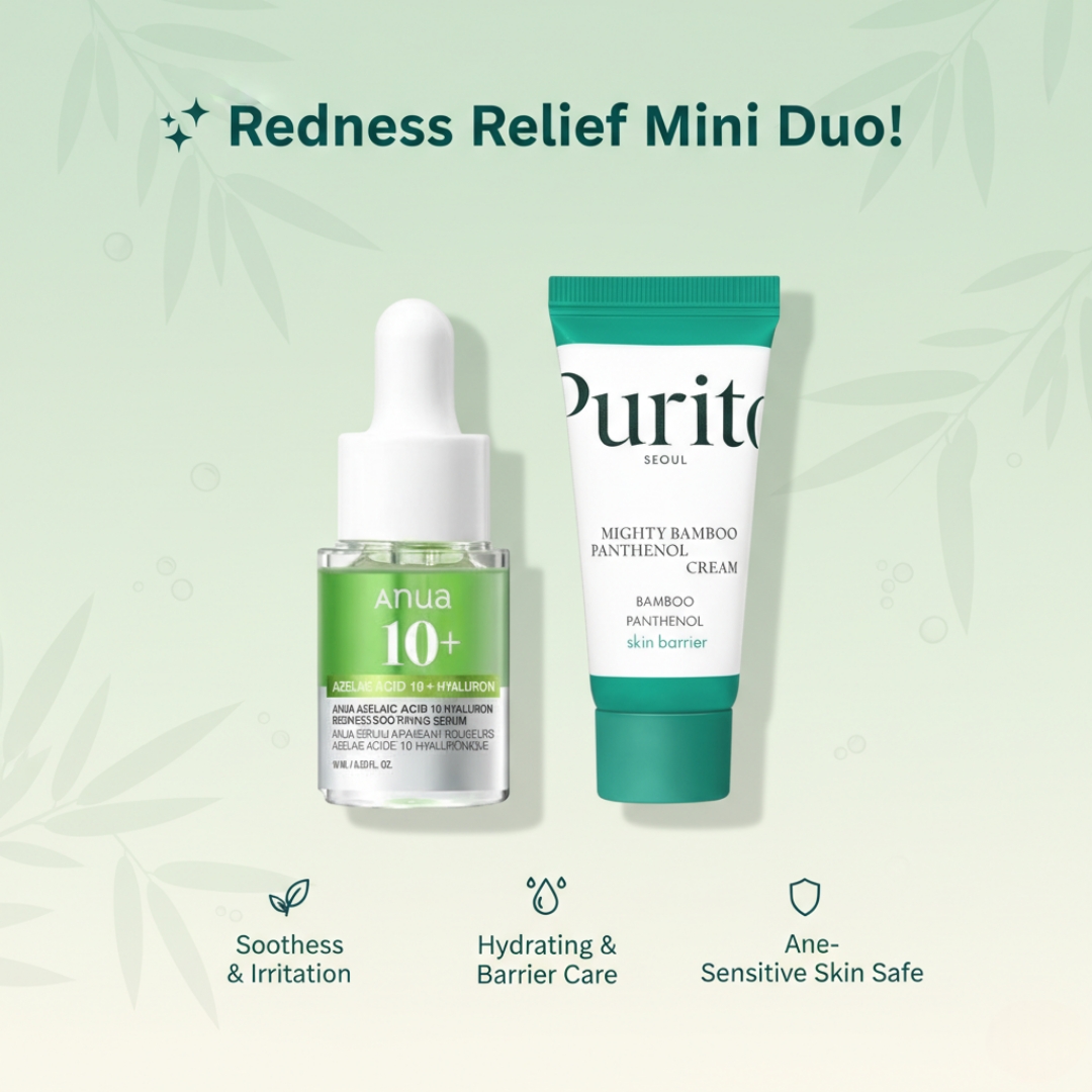 Anua - Azelaic Acid 10 Hyaluron Redness Soothing Serum Mini 10ml + Purito SEOUL - Mighty Bamboo Panthenol Cream Mini 15ml Combo