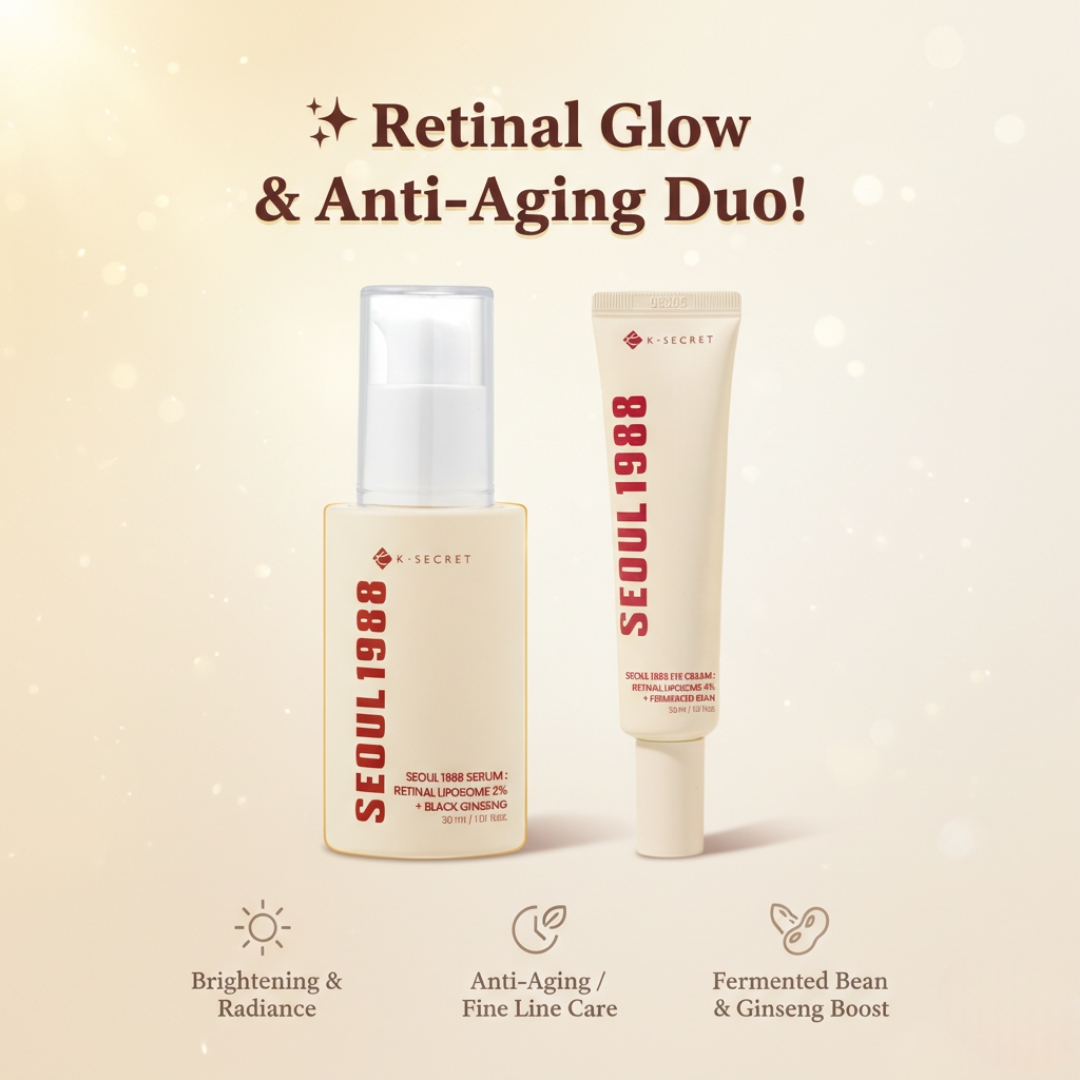 KSECRET - SEOUL 1988 Serum : Retinal Liposome 2% + Black Ginseng 30ml + KSECRET - SEOUL 1988 Eye Cream : Retinal Liposome 4% + Fermented Bean 30ml Combo 