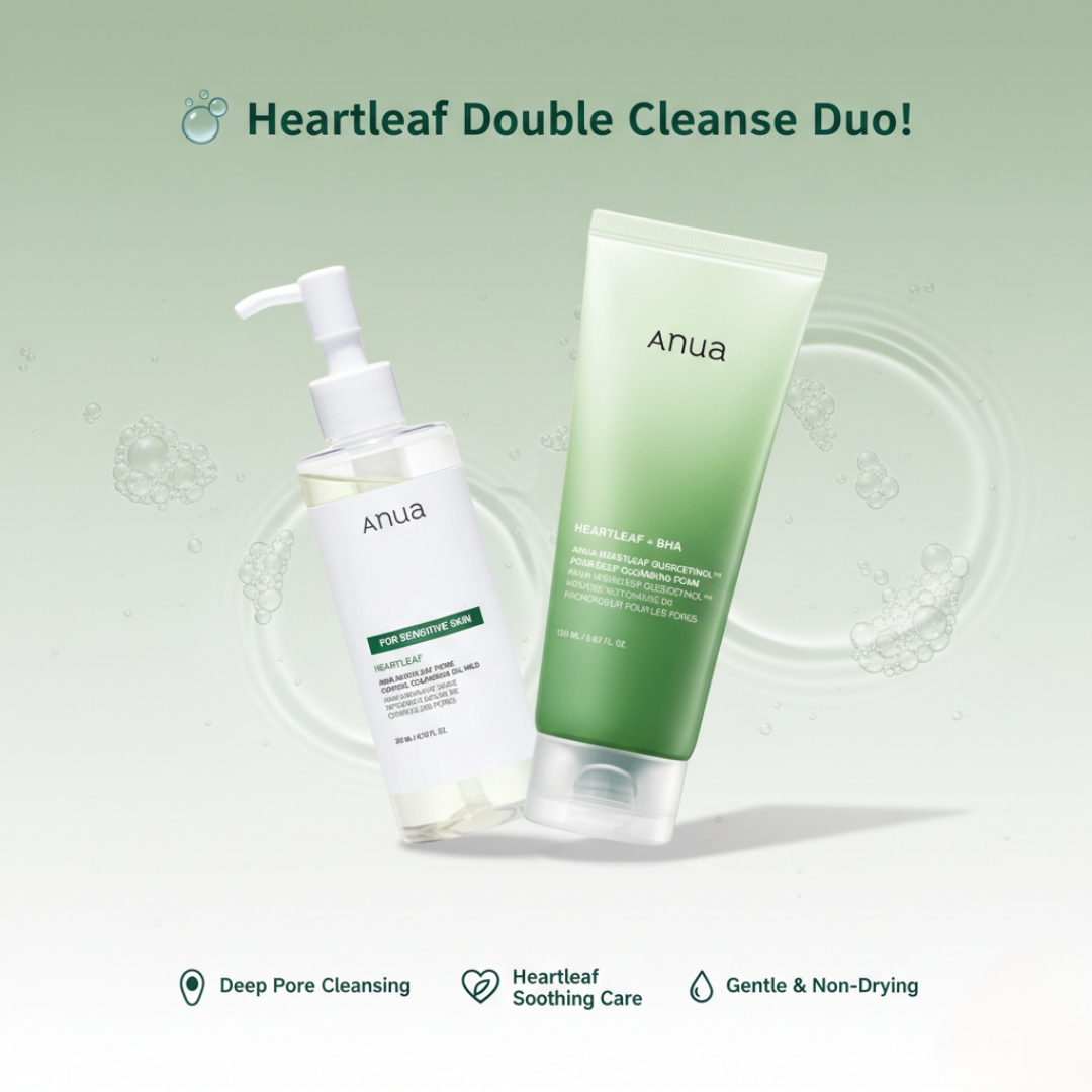 Anua - Heartleaf Quercetinol Pore Deep Cleansing Foam 150ml + Anua - Heartleaf Pore Control Cleansing Oil Mild 200ml Combo