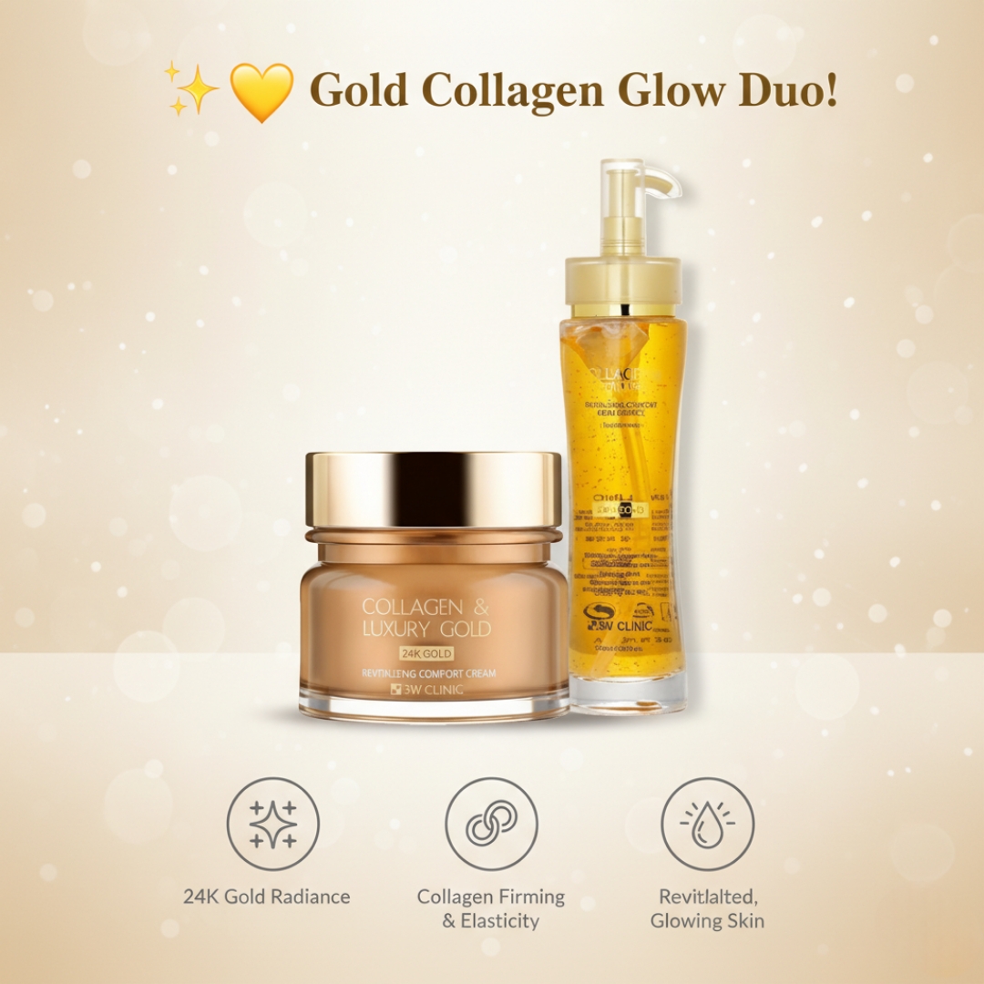 3W Clinic Collagen & Luxury Revitalizing Comfort 24K Gold Essence 150ml + Gold Cream 100ml Combo 