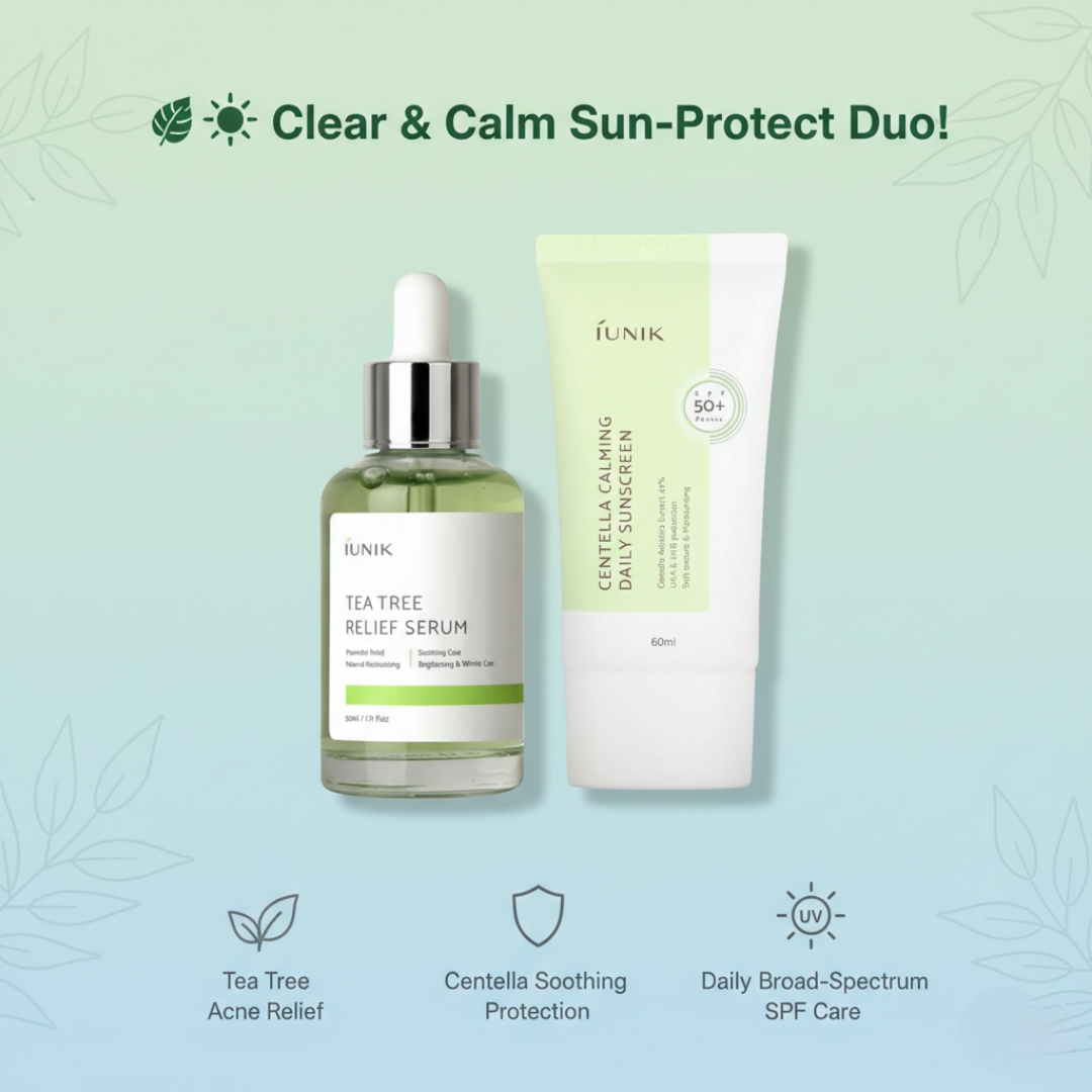 iUNIK Tea Tree Relief Serum 50ml + iUNIK Centella Calming Daily Sunscreen 60ml