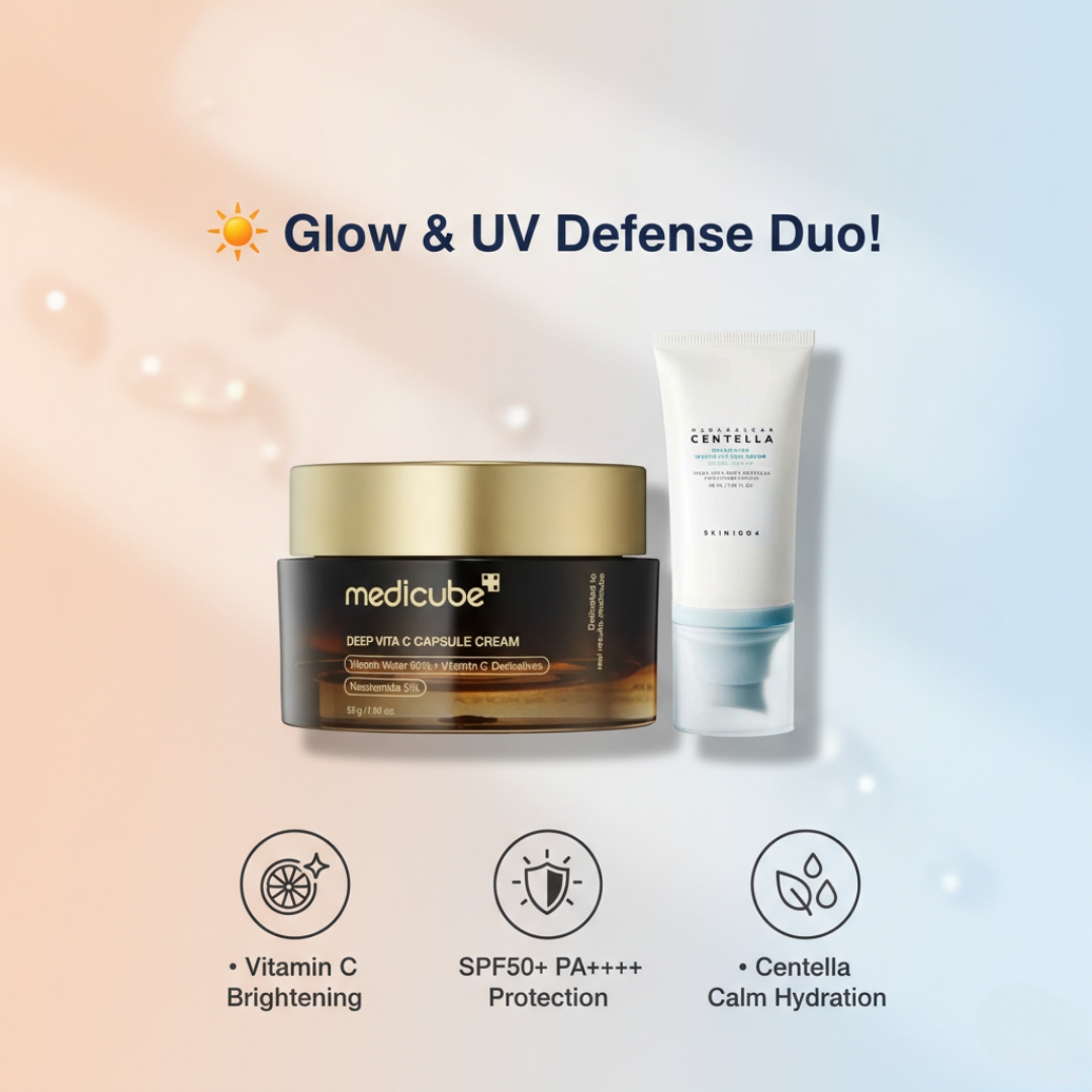 Medicube Deep VITA C Capsule Cream 55g + SKIN 1004 - Madagascar Centella Hyalu-Cica Water-Fit Sun Serum SPF50+ PA++++ 50ml Combo