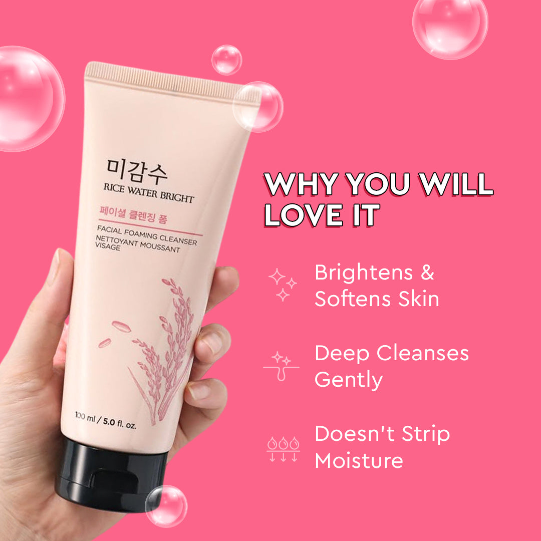 THE FACE SHOP - Rice Water Bright Facial Foaming Cleanser 100ml 3