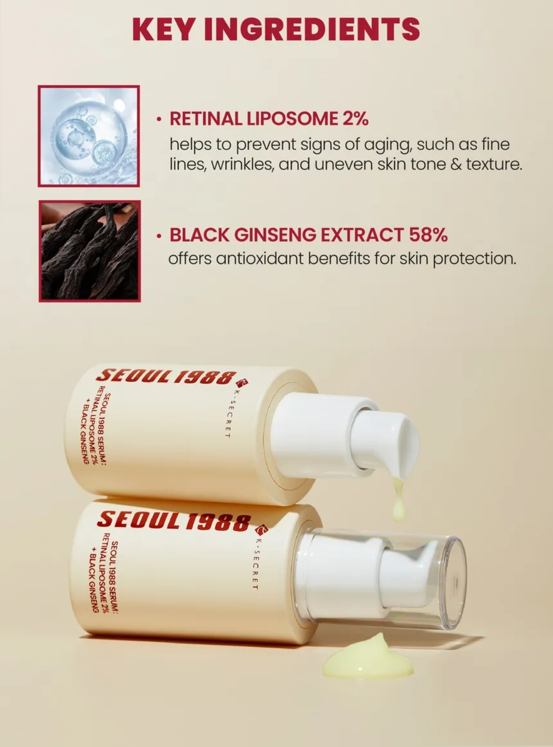 KSECRET - SEOUL 1988 Serum : Retinal Liposome 2% + Black Ginseng 30ml  5