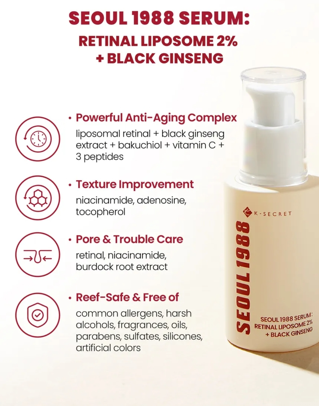 KSECRET - SEOUL 1988 Serum : Retinal Liposome 2% + Black Ginseng 30ml  6