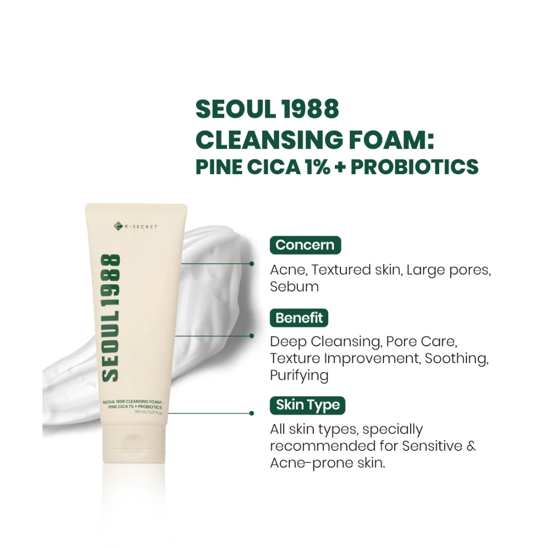 KSECRET - SEOUL 1988 Cleansing Foam : Pine Cica 1% + Probiotics 150ml 4