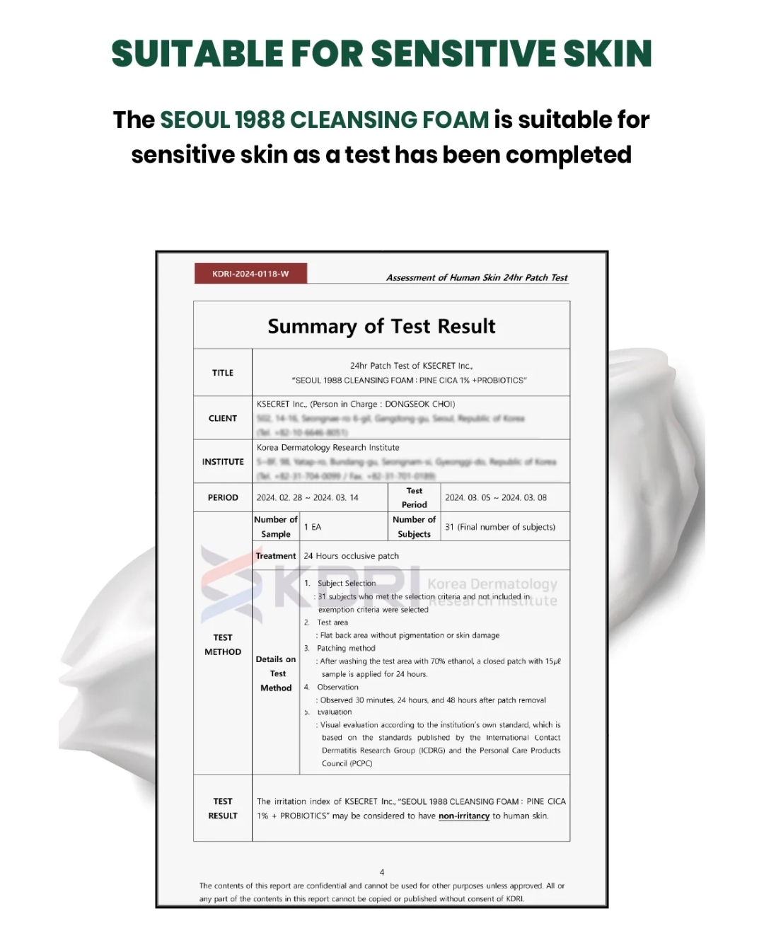 KSECRET - SEOUL 1988 Cleansing Foam : Pine Cica 1% + Probiotics 150ml 11