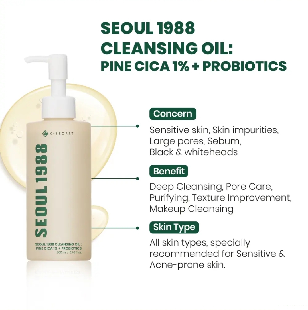 KSECRET - SEOUL 1988 Cleansing Oil : Pine Cica 1% + Probiotics 200ml 4