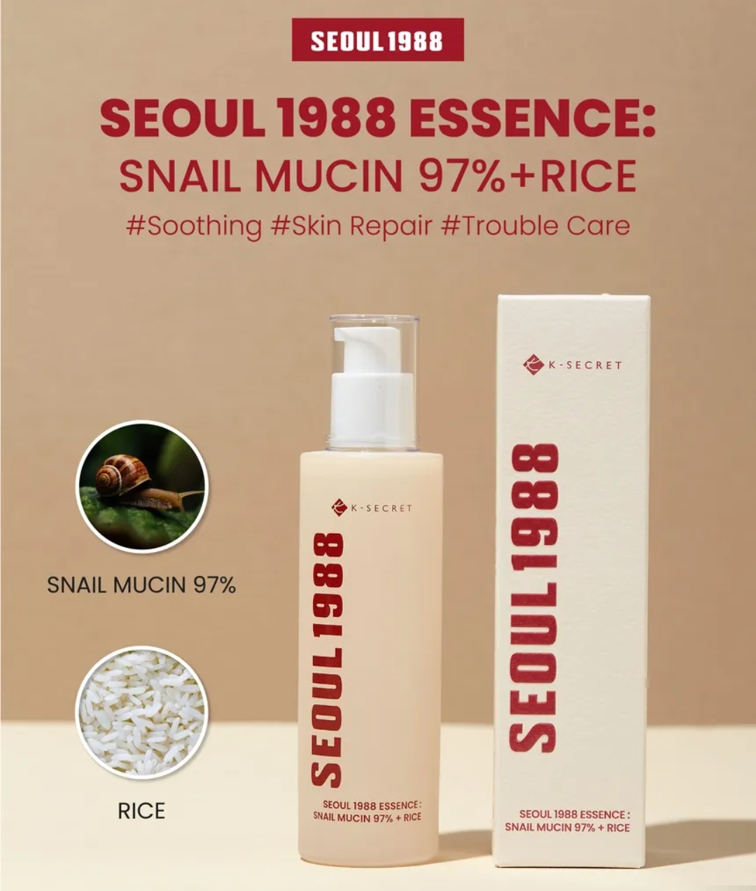 KSECRET - SEOUL 1988 Essence : Snail Mucin 97% + Rice 100ml 3