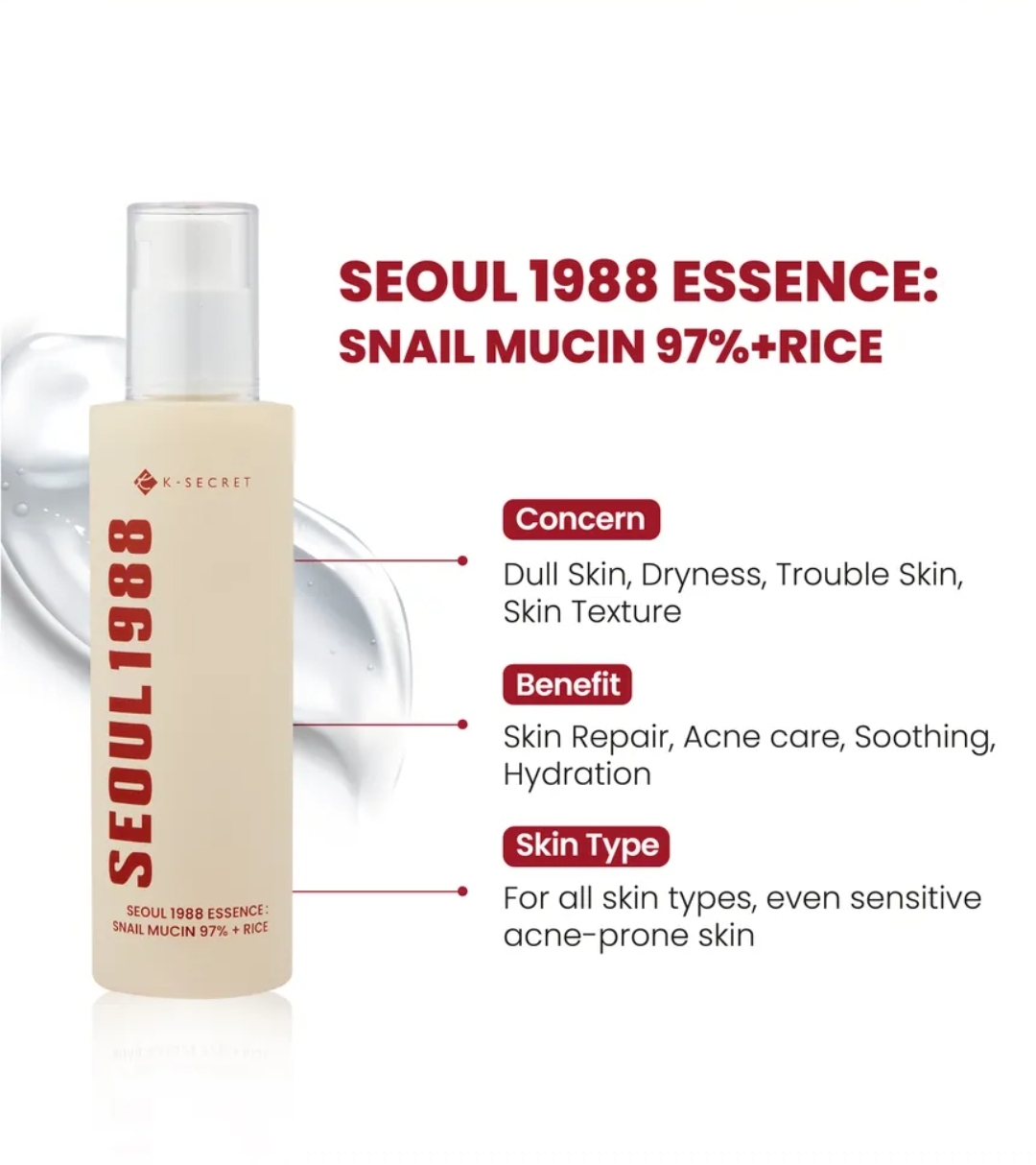 KSECRET - SEOUL 1988 Essence : Snail Mucin 97% + Rice 100ml 4