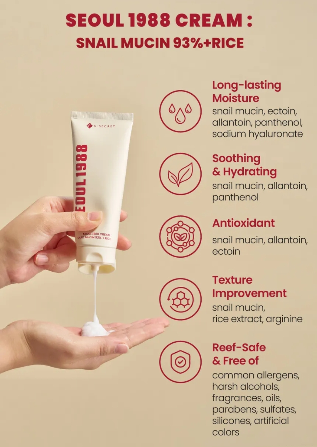 KSECRET - SEOUL 1988 Cream : Snail Mucin 93% + Rice 100ml  8