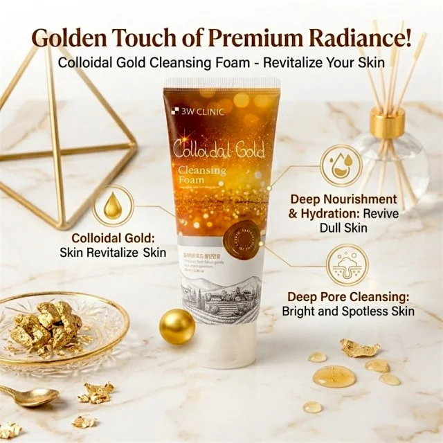 3W CLINIC Colloidal Gold Cleansing Foam 100ml 4