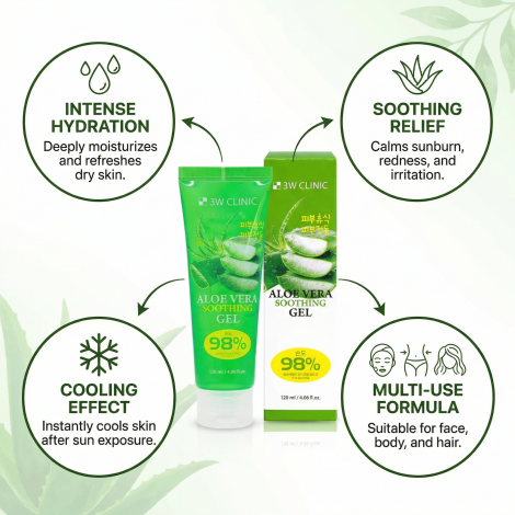 3W CLINIC 98% Aloe Vera Soothing Gel 120ml 2
