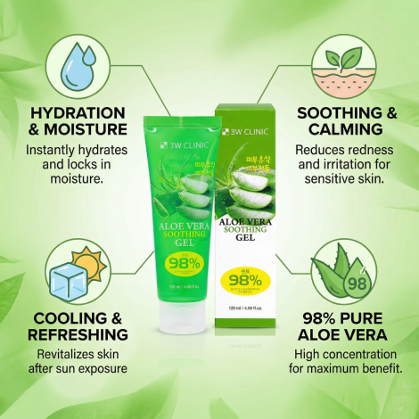 3W CLINIC 98% Aloe Vera Soothing Gel 120ml 3