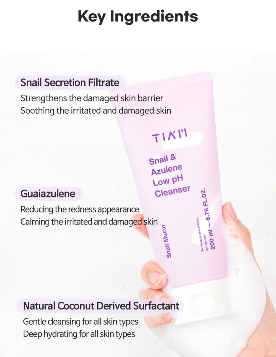 TIA'M - Snail & Azulene Low pH Cleanser 200ml 7
