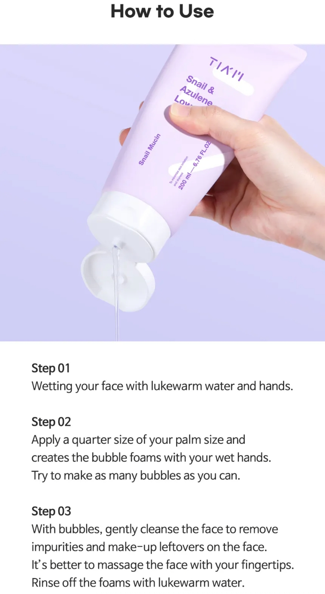 TIA'M - Snail & Azulene Low pH Cleanser 200ml 9