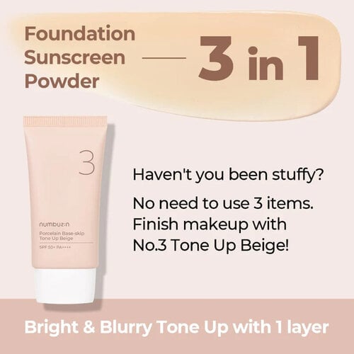 numbuzin - No. 3 Porcelain Base-Skip Tone Up Beige 50ml 8