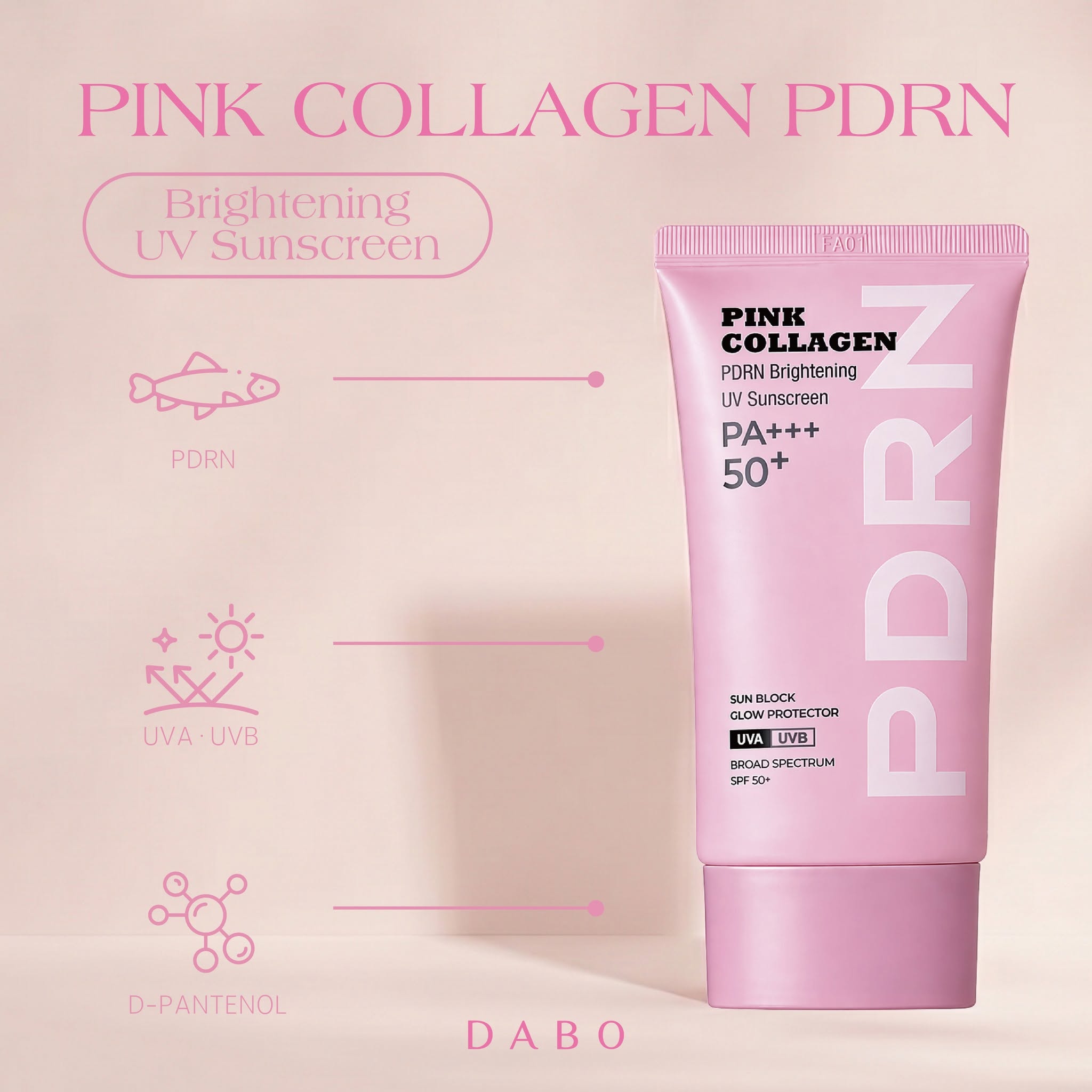 DABO Pink Collagen PDRN Brightening UV Sunscreen SPF 50+ PA+++ 50ml 3