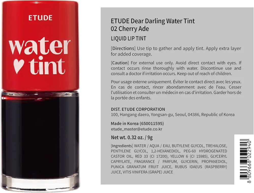 ETUDE Dear Darling Water Tint #02 Cherry Ade 9g 11
