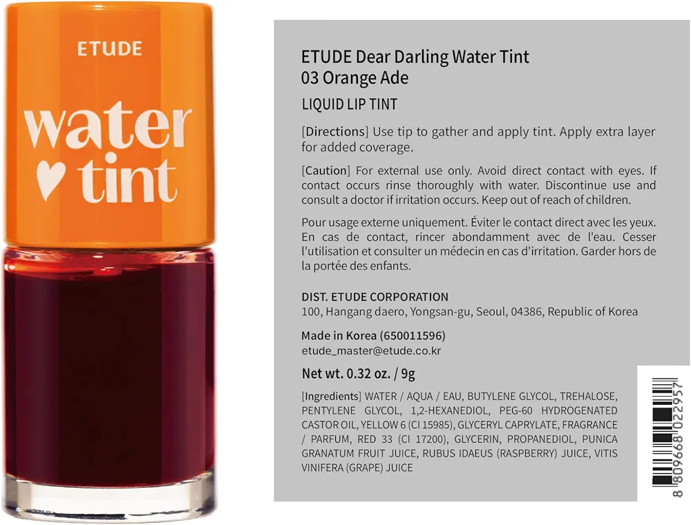 ETUDE Dear Darling Water Tint #03 Orange Ade 9g 11