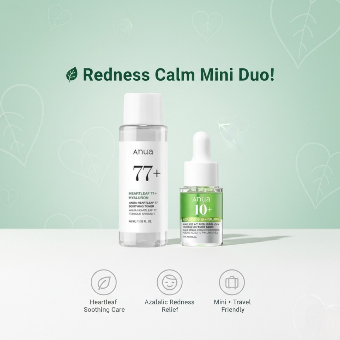 Anua - Heartleaf 77% Soothing Toner 40ml Mini + Anua - Azelaic Acid 10 Hyaluron Redness Soothing Serum Mini 10ml Combo 